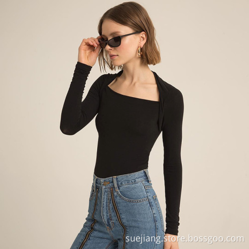 High Quality Lady Fold Shoulders Skinny Top